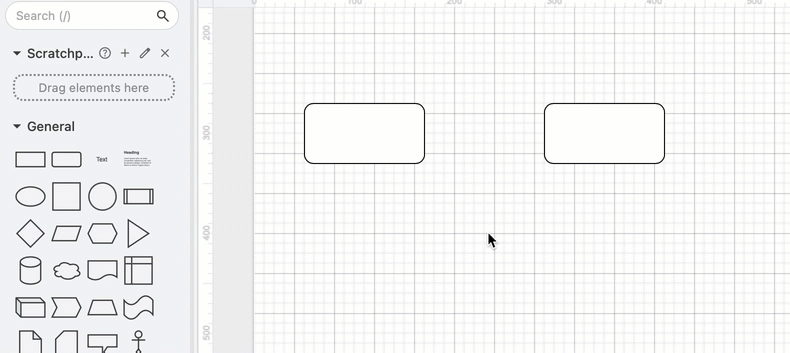 Add a second shape and connect it from the first - hover and click on the direction arrow, or drag a shape over another and drop it on a direction arrow