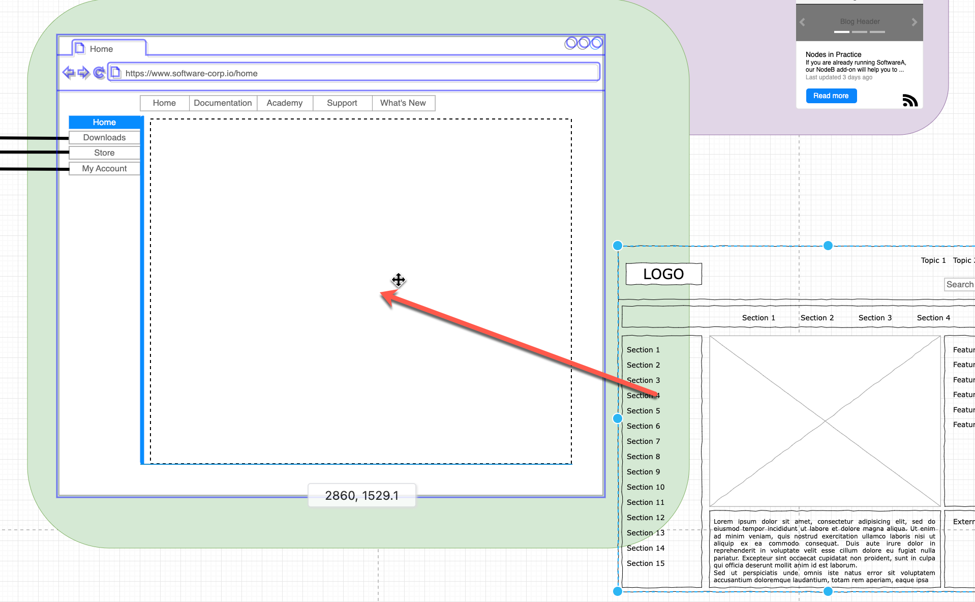 To add a new shape to a group in draw.io, drag it over the group and wait for the group outline to turn purple