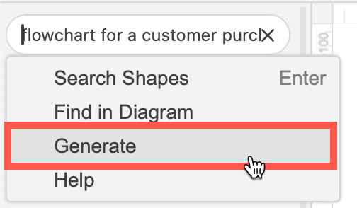 Describe a diagram and select Generate from the search omnibox to quickly generate a smart template in draw.io