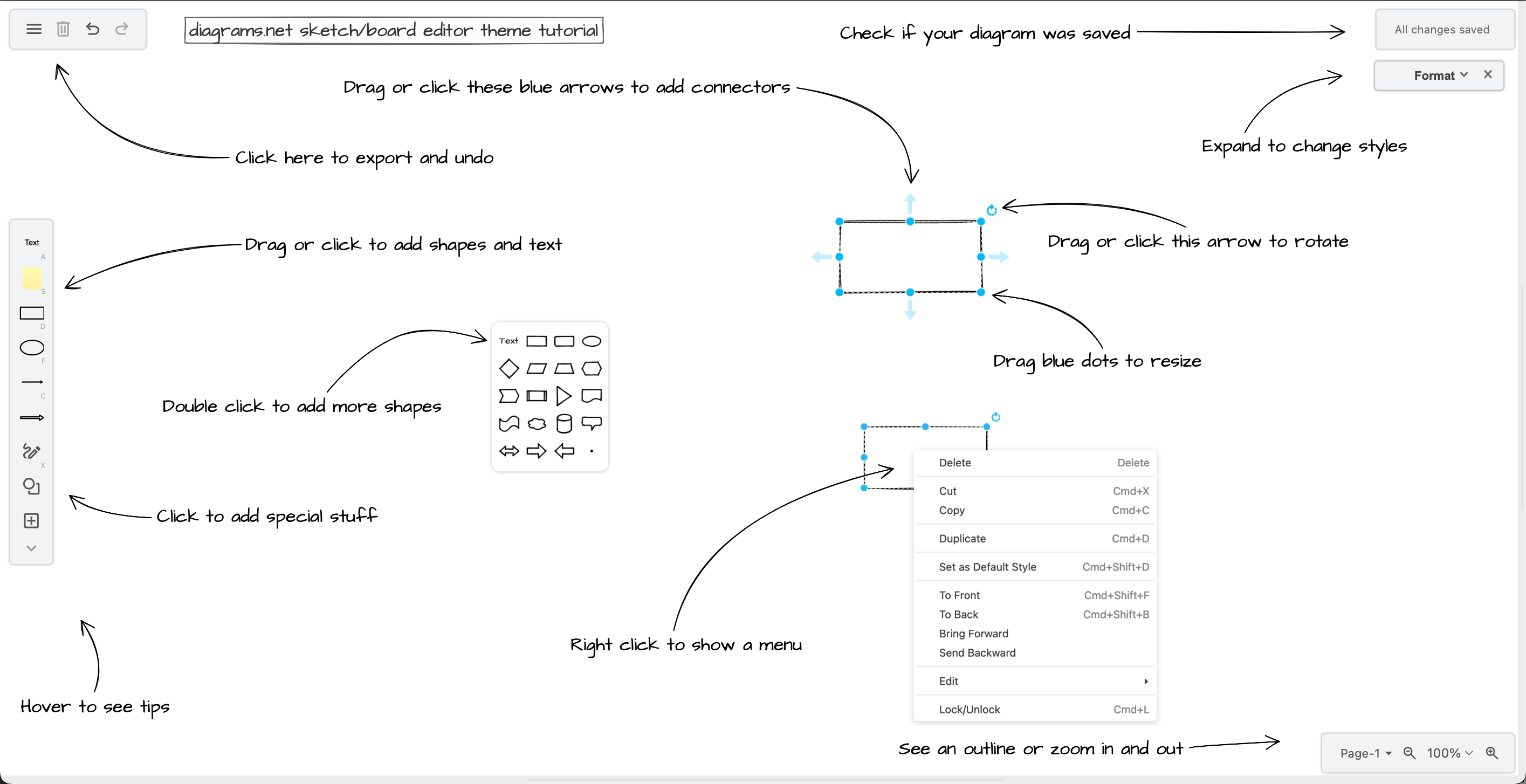 Sketch editor theme for a simpler online whiteboard