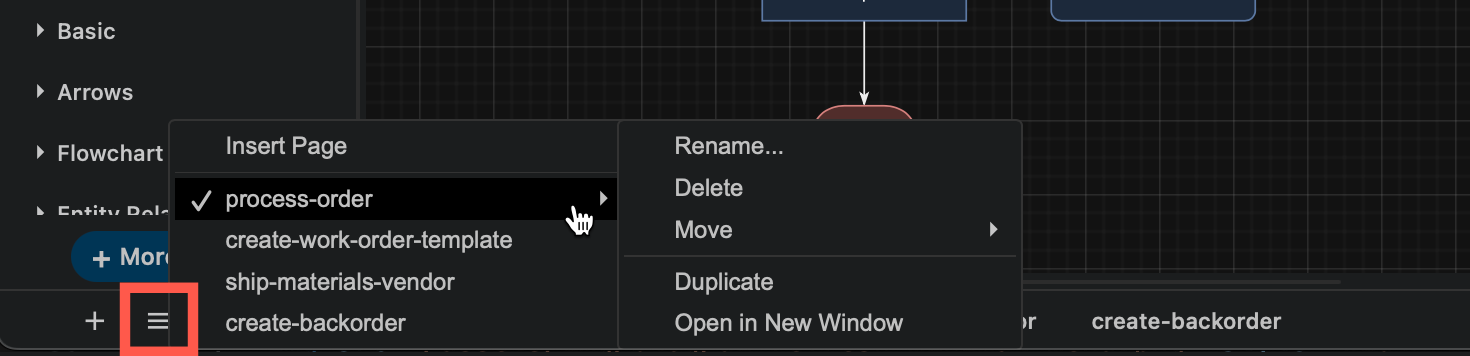 Click on the + in the bottom left to add a new page, and the horizontal lines to see a list of all pages in your diagram